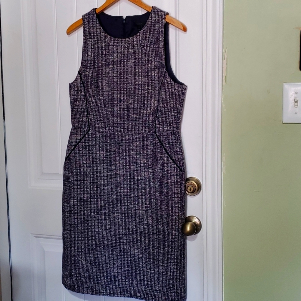 J. Crew tweed sheath dress.  Colors navy pink and white.  Size 12